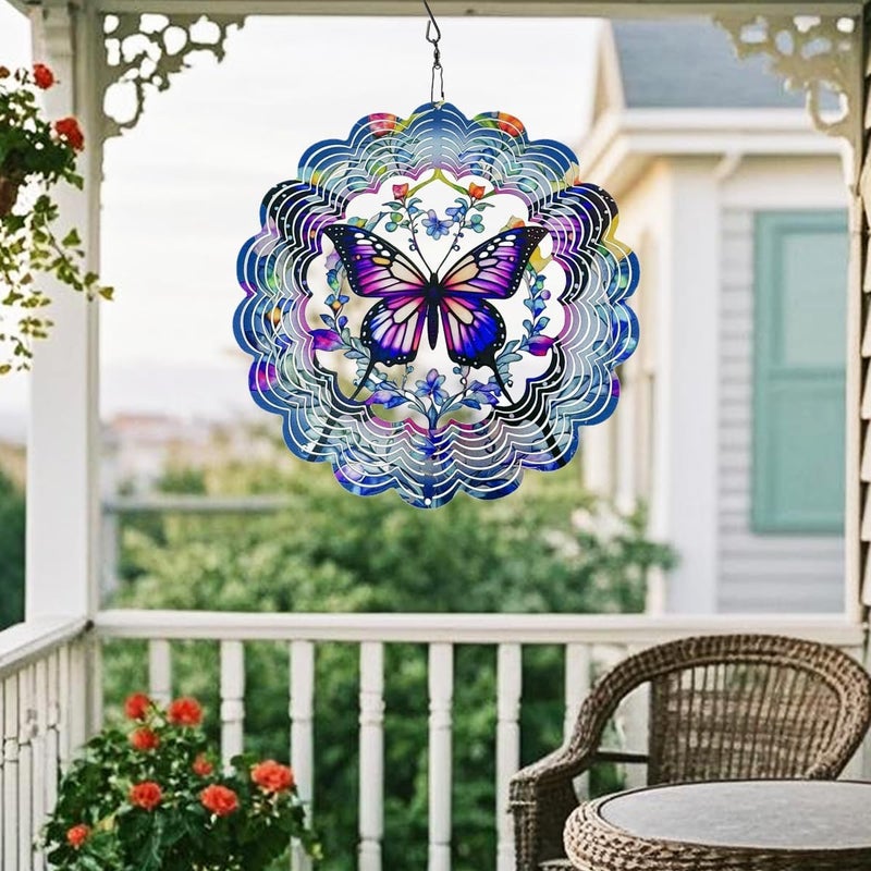 YTAONS 12 in Wind Spinners Outdoor, Butterfly Hanging Spinners 3D Stainless Steel Wind Sculpture for Garden Yard Art Decoration Christmas Birthday Gift for Women Mom Wife Grandma - Image 2
